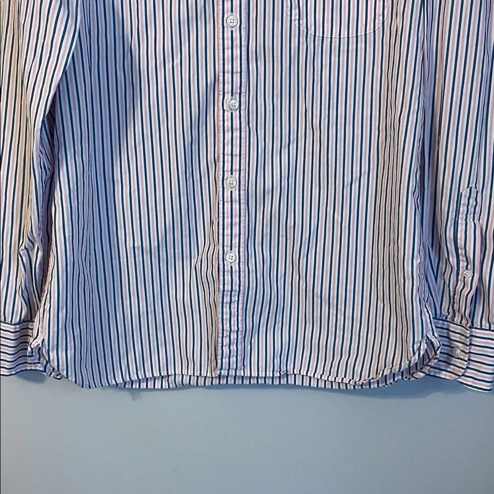 J. Crew Pink Blue White Striped Cotton Slim Fit Button Up Shirt size M